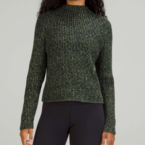 Lululemon Cotton-Cashmere Blend Mock Neck Sweater in Green Blue Black size 8 - Picture 10 of 10